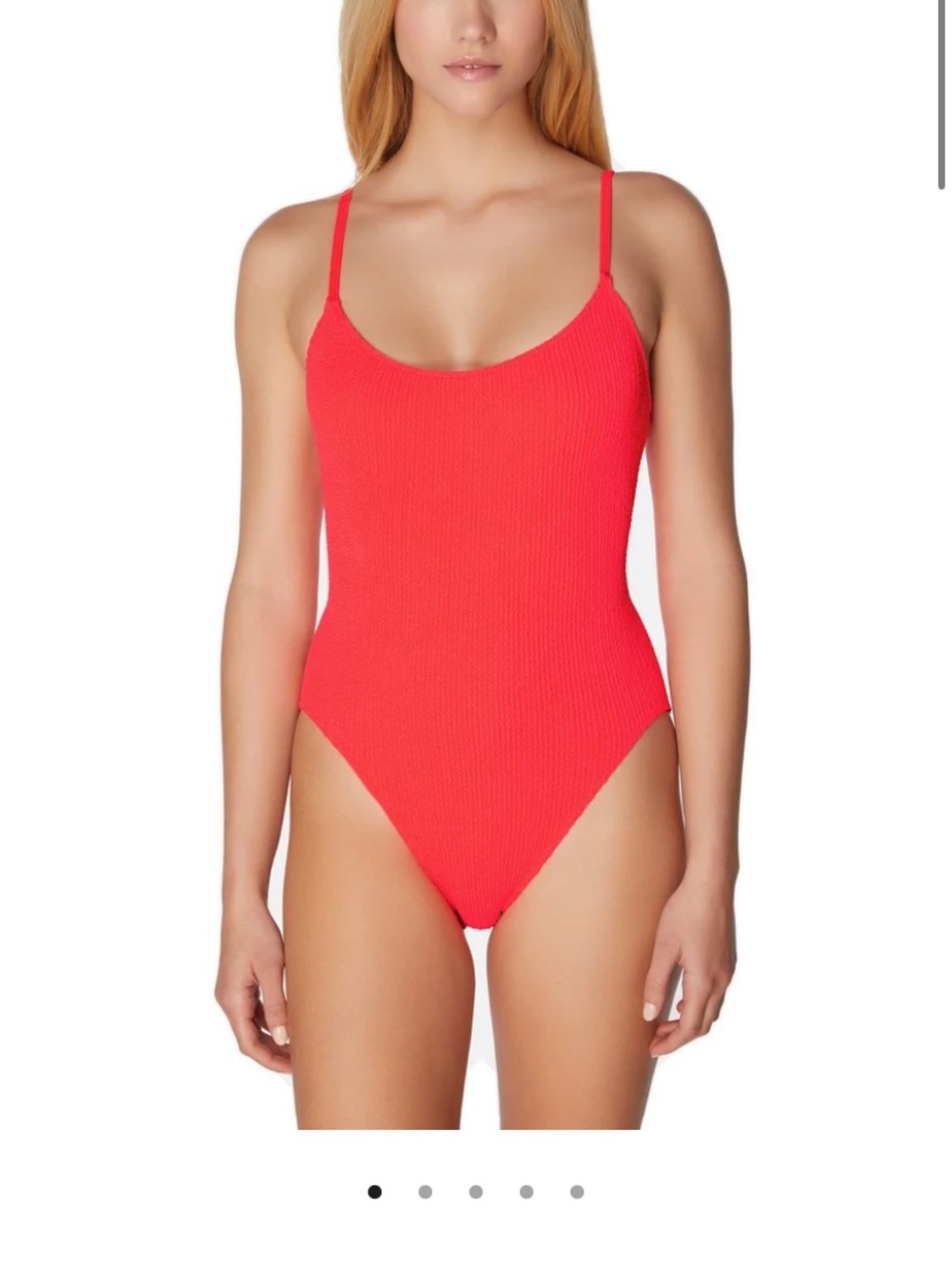 Scoop-Neck Textured One-Piece Swimsuit in Neon Strawberry
